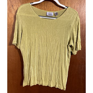 Chico's Travelers Yellow/Green Top Women's 8 10 M Wrinkle Free Slinky Career